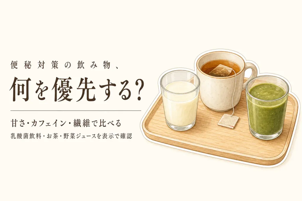 乳酸菌飲料・食物繊維茶・野菜ジュースの選び方｜甘さ・カフェイン・飲む時間を表示で比べる